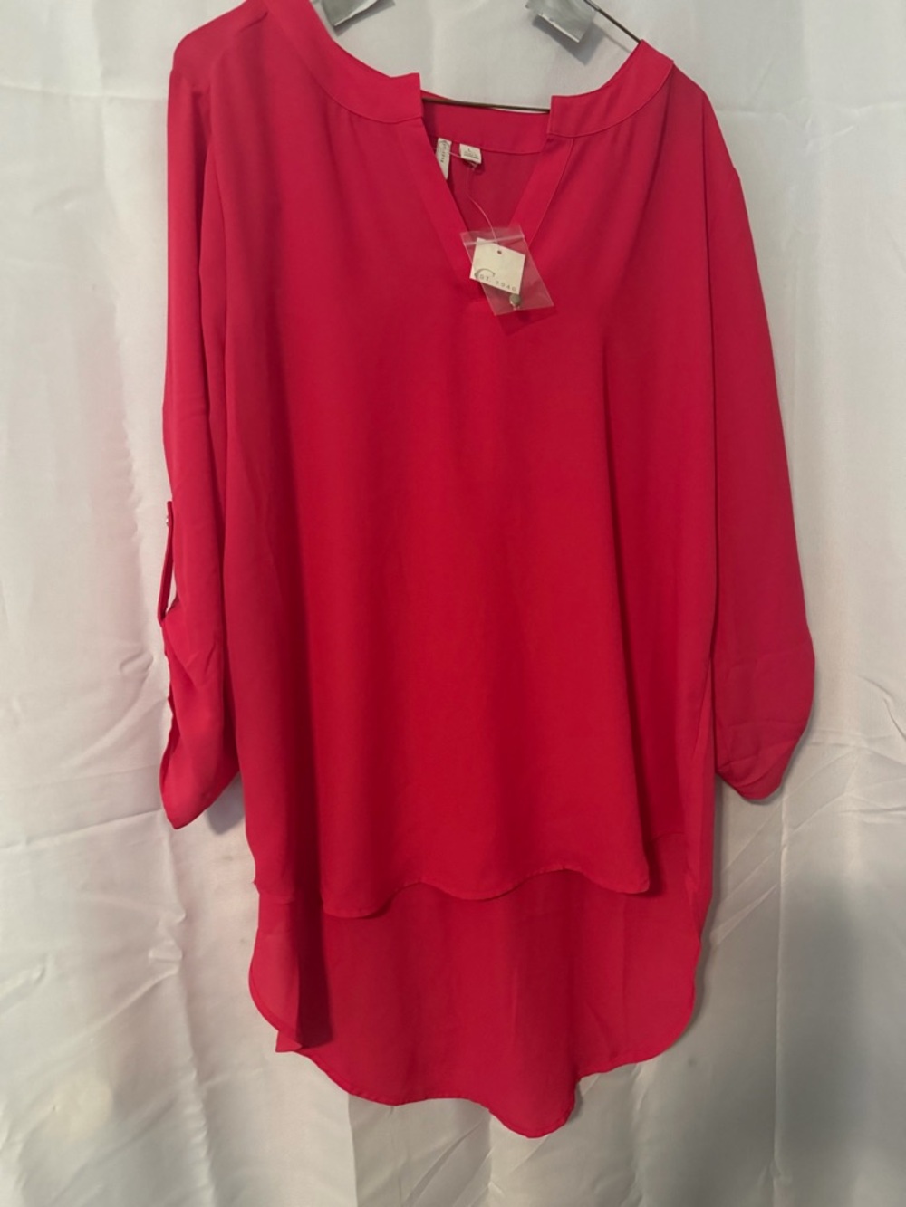 Women's V-Neck Long Sleeve Hi-Low Blouse - Hot Pink